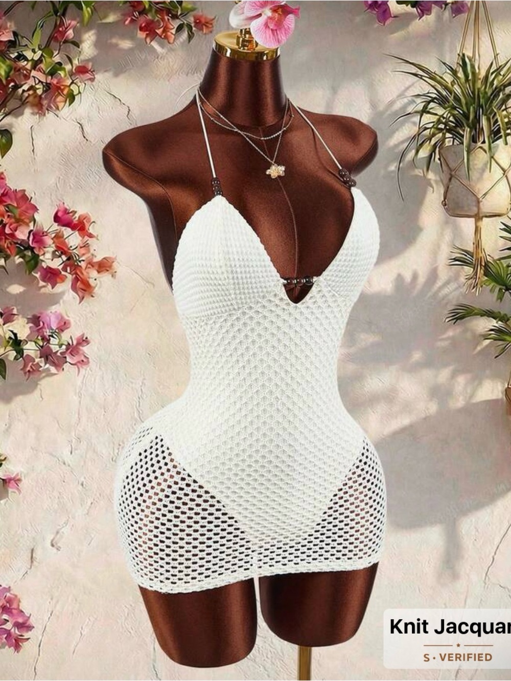 SHEIN White Crochet Knit Mini Dress